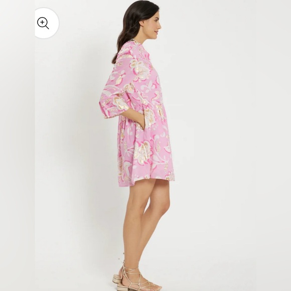 NWT new Gretchen Scott Faith Cotton pink gold ruffle floral dress XS - Picture 3 of 13